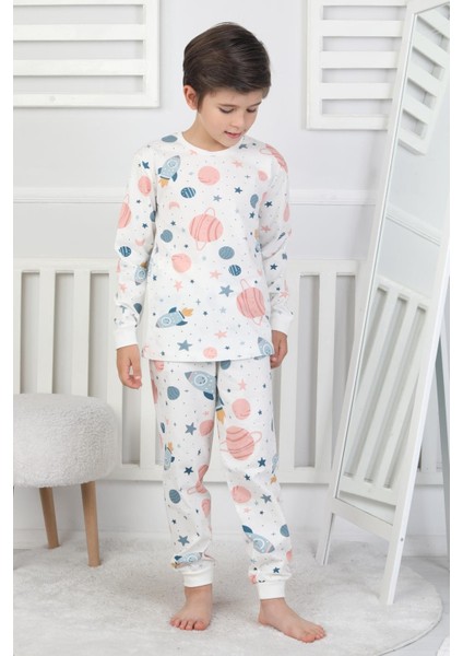 Unisex Çocuk Pijama Takımı %100 Pamuk Uzun Kollu Penye 3-8 Yaş fırsatları