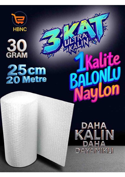 30 Gram 25 cm x 20 Metre Yüksek Kalite Kalın Balonlu Naylon Patpat