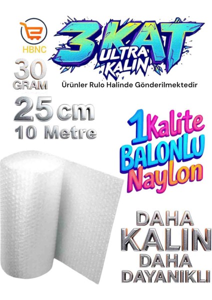 30 Gram 25 cm x 10 Metre Yüksek Kalite Kalın Balonlu Naylon Patpat