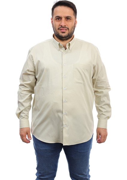 Erkek Büyük Beden Taş Pamuk Düğmeli Yaka Cepli Uzun Kol Gömlek (560)