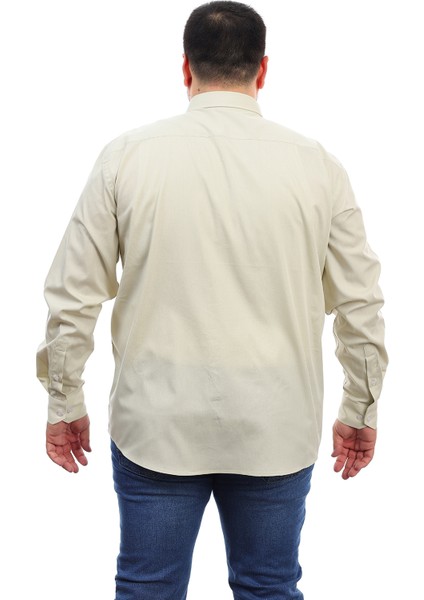 Erkek Büyük Beden Taş Pamuk Düğmeli Yaka Cepli Uzun Kol Gömlek (560) modelleri