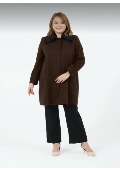 Pamela Kadın Astarlı Yaka Tüylü Erkek Yaka Kısa Kaşe Kaban