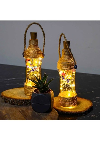 Içi Boncuklu Ledli Cam Şişe Masa Üstü Süsü Biblo Ledli Biblo