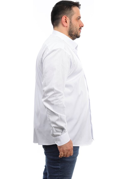 Erkek Büyük Beden Beyaz Pamuk Düğmeli Yaka Cepli Uzun Kol Gömlek fiyatları