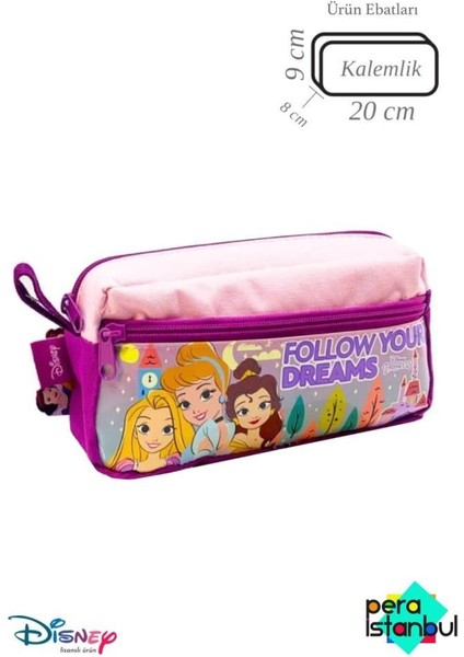 Çift Fermuar Bölmeli Büyük Kapasiteli Kız Çocuklar Için Disney Prenses Serisi Kırtasiye Kalem Kutusu