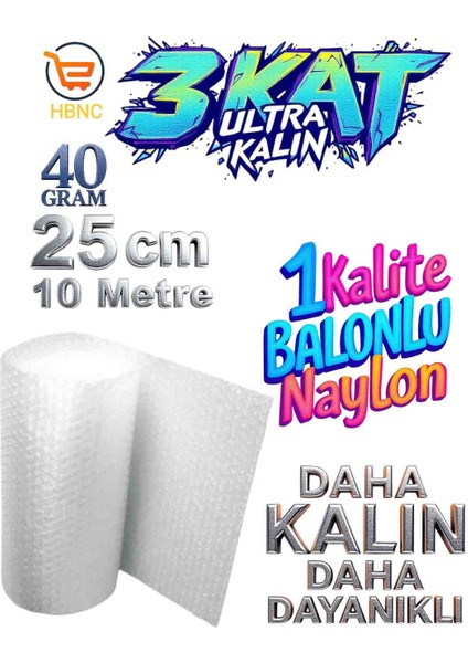 40 Gram 25 cm x 10 Metre Yüksek Kalite Kalın Balonlu Naylon Patpat