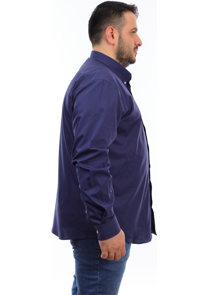 Erkek Büyük Beden Lacivert Pamuk Düğmeli Yaka Cepli Uzun Kol Gömlek (10304) fiyatları
