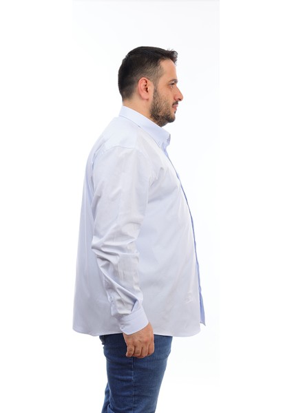 Erkek Büyük Beden Açık Mavi Pamuk Düğmeli Yaka Cepli Uzun Kol Gömlek (330) fiyatları