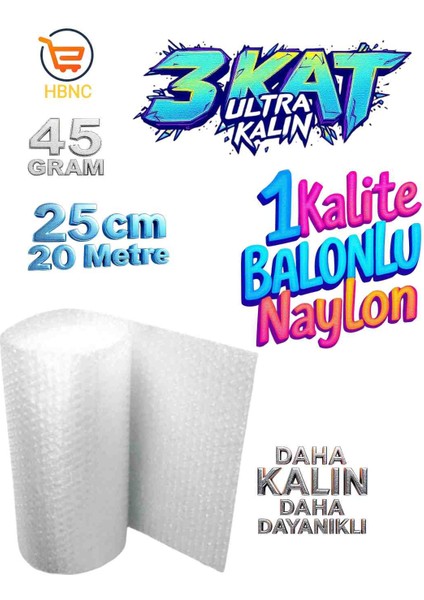45 Gram 25 cm x 20 Metre Yüksek Kalite Kalın Balonlu Naylon Patpat