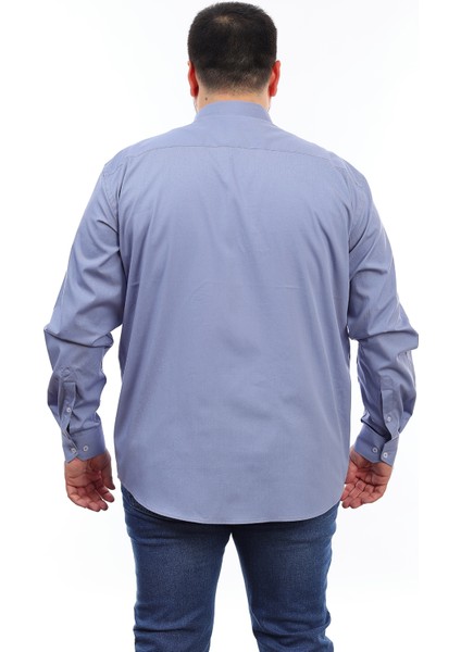 Erkek Büyük Beden Mavi-Gri Pamuk Düğmeli Yaka Cepli Uzun Kol Gömlek (6258) modelleri