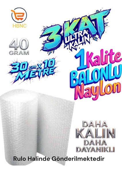 40 Gram 30 cm x 10 Metre Yüksek Kalite Kalın Balonlu Naylon