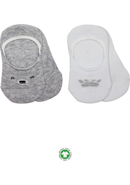 Nessiworld Bistyle 2'li Babet Cute Face Penye Çorap BS30103 Gri Beyaz