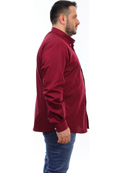Erkek Büyük Beden Bordo Pamuk Düğmeli Yaka Cepli Uzun Kol Gömlek (6651) fiyatları