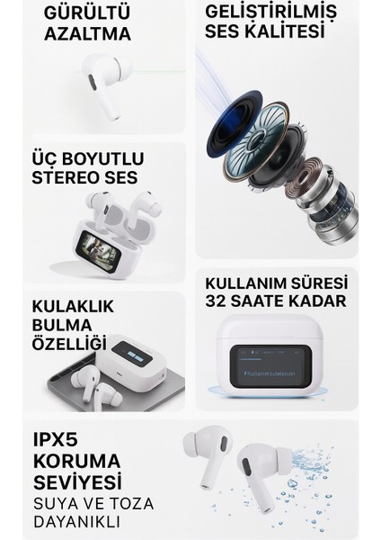 Orgiinal Anc Gürültü Engelleyici Ekranlı Kablosuz Kulaklık 32 Saat Uzun Pil Ömrü indirimleri