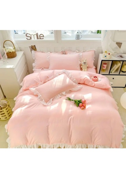 Çift Kişilik Fırfırlı Nevresim Takımı Pembe modelleri