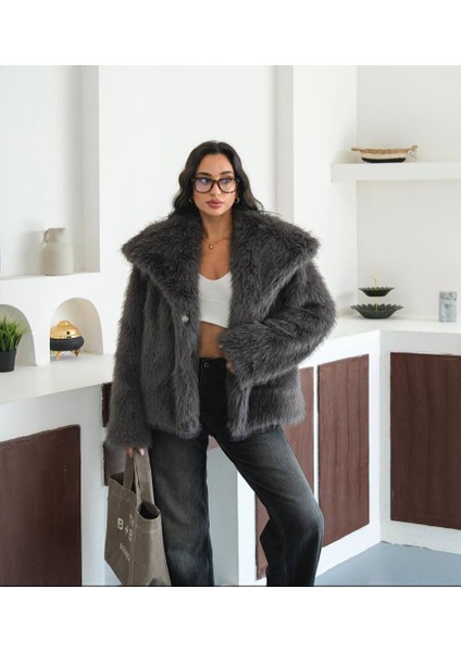 Yeni Sezon Şal Yaka Ithal Premium Suni Kürk Kaban