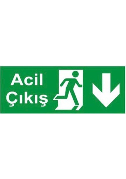 Acil Çıkış Uyarı Levhası Aşağı Yön 25X15 Ebatında