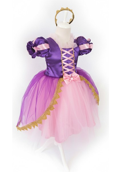 Rapunzel Kostümü Tarlatanlı – Kız Çocuk Rapunzel Elbisesi + Taç Hediyeli