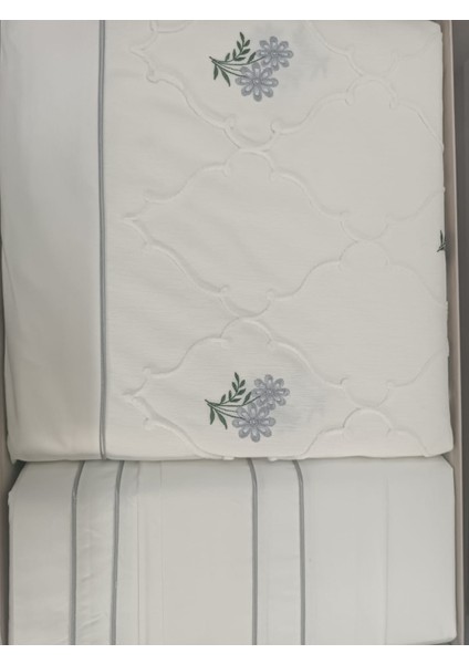 Asel 9 Parça Gelin Seti Çift Kişilik Nevresim Takımı Yüzde Yüz Pamuk Krem - Gri fiyatları