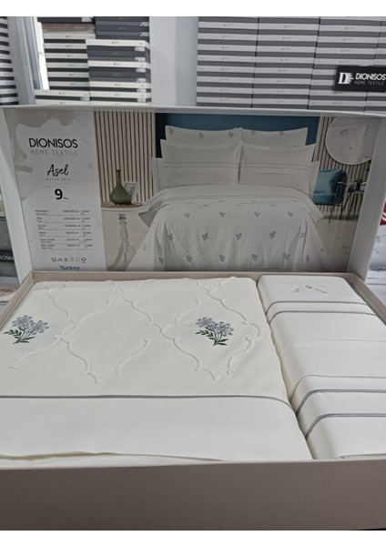 Asel 9 Parça Gelin Seti Çift Kişilik Nevresim Takımı Yüzde Yüz Pamuk Krem - Gri modelleri