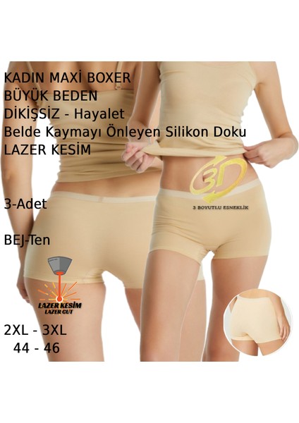 Kadın Boxer Büyük Beden Dikişsiz Hayalet Esnek Lazer Kesim 3 Adet Beyaz Siyah Bej Renkli indirimleri