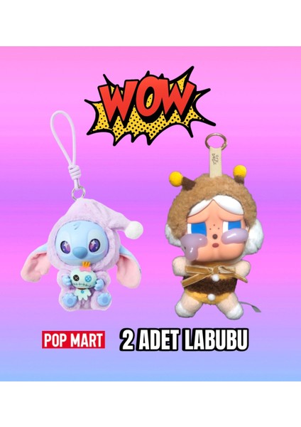 Stitch 1 adet + Labubu Cry Baby Orginal Peluş Anahtarlık toplam 2 Adet