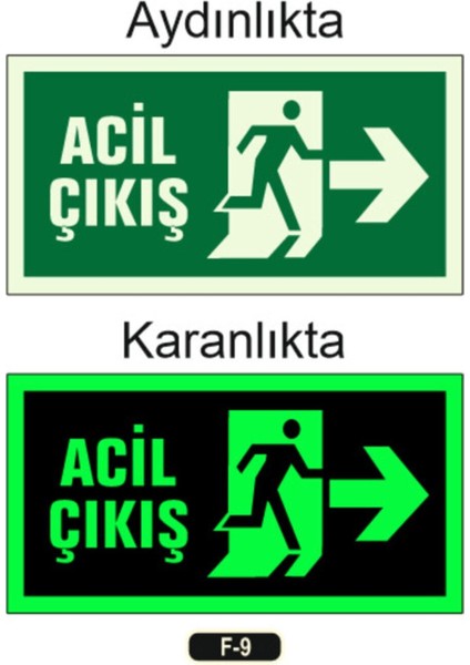 Fosforlu Acil Çıkış Yön Levhası F-9