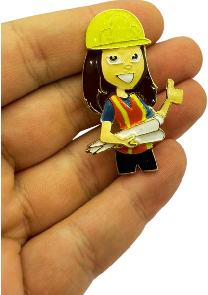 Mühendis Tasarımlı Broş – Kadın Mühendis Figürlü Renkli Rozet Pin Hediyelik Aksesuar