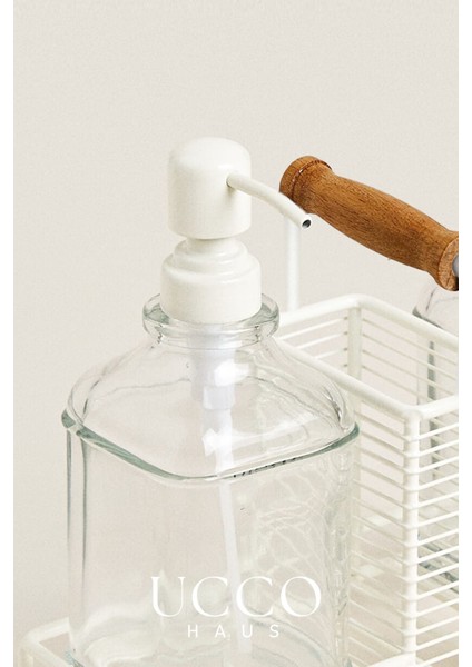 Metal Standlı Cam Sabunluk Seti 2'li – Tutma Saplı- Pompalı Şişe - Etiketli – Mutfak Banyo Uyumlu fiyatları