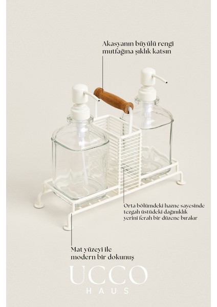 Metal Standlı Cam Sabunluk Seti 2'li – Tutma Saplı- Pompalı Şişe - Etiketli – Mutfak Banyo Uyumlu fırsatları