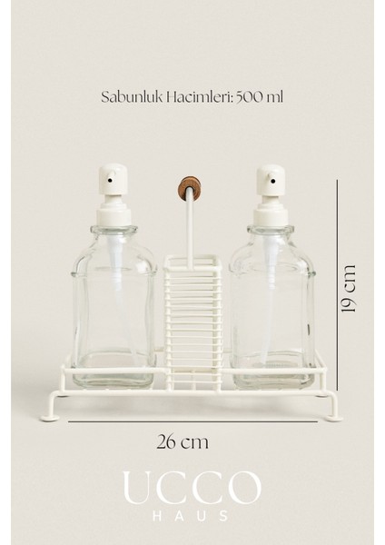 Metal Standlı Cam Sabunluk Seti 2'li – Tutma Saplı- Pompalı Şişe - Etiketli – Mutfak Banyo Uyumlu indirimleri