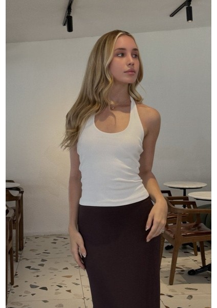 Boyundan Geçmeli Fitilli Atlet - Beyaz