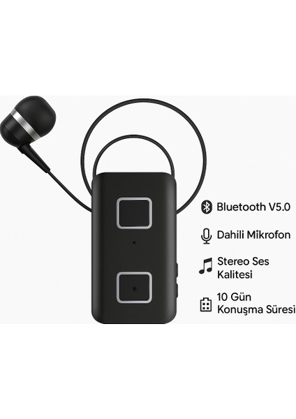 Makaralı Tekli Yaka Tipi Bluetooth 5.0 Kulaklık – Dahili Mikrofon 10 Gün Konuşma Süresi indirimleri
