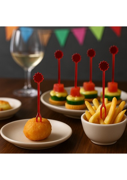 Renkli Çiçek Desenli Plastik Cips Çatalları 7,5 cm – 1000’LI Paket