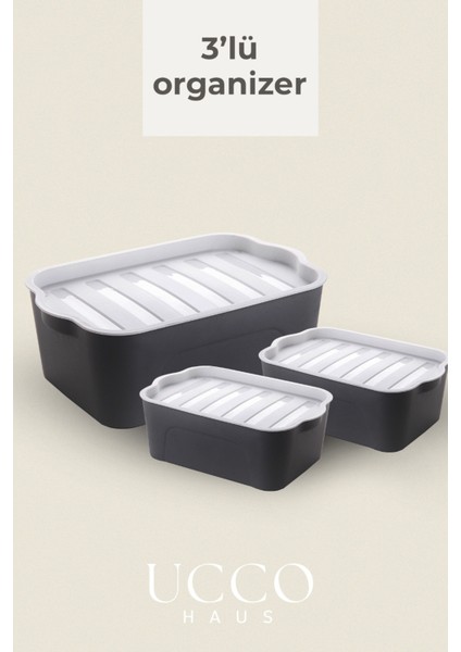 3’lü Kapaklı Organizer Kutu Saklama Kabı Seti – 2x2 Litre 1x5 Litre- Bpa Free- Buzdolabı Düzenleyici