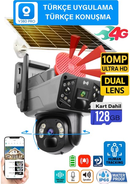 V380 Pro 128GB RX-35AI 10MP (5mp+5mp) Dual Lens Ultrahd 4g Güneş Enerjili Akıllı Güvenlik Kamerası