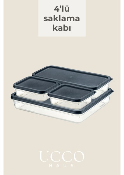 4’lü 8 Parça Saklama Kabı Seti | Buzdolabı ve Dolap Düzenleyici Buzluk Kabı Erzak Kabı Organizer