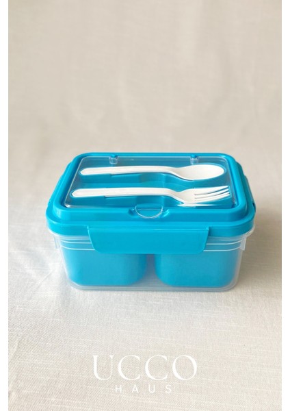 2 Bölmeli 1700 ml Sızdırmaz Saklama ve Beslenme Kabı – Kaşık Çatal, Çıkabilir Iç Hazne, Pp 7 Parça