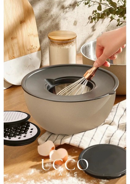 Rendeli Hazırlık ve Saklama Kabı - 24 cm - 4 Parça Kırılmaz Plastik, Çelik Rende Kapaklı Kase Seti fiyatları