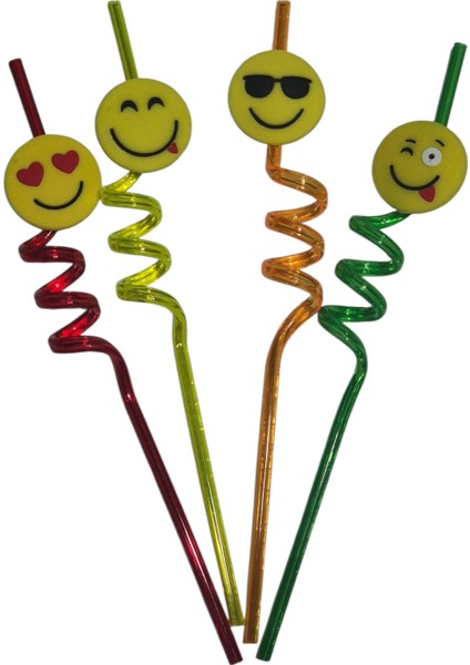 4’lü Emoji Şekilli Spiral Pipet – Renkli, Yeniden Kullanılabilir, Dekoratif Pipet Seti