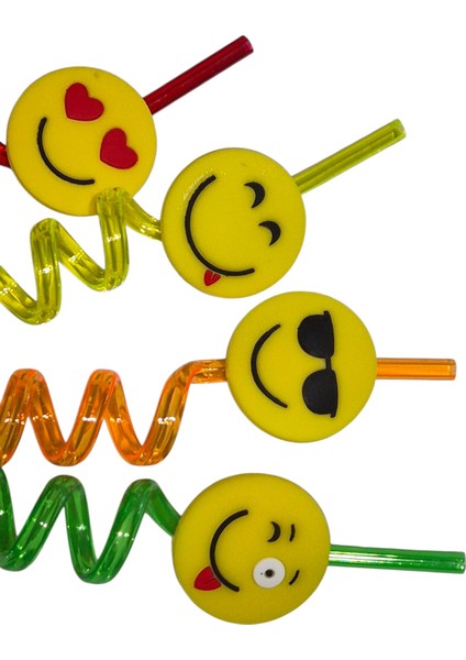 4’lü Emoji Şekilli Spiral Pipet – Renkli, Yeniden Kullanılabilir, Dekoratif Pipet Seti fiyatları