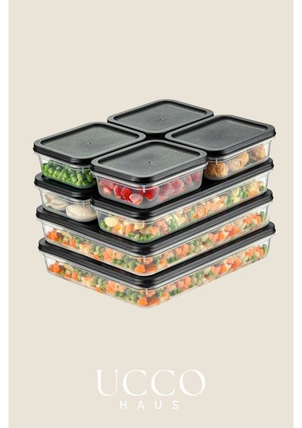 4’lü 8 Parça Saklama Kabı Seti | Buzdolabı ve Dolap Düzenleyici Buzluk Kabı Erzak Kabı Organizer