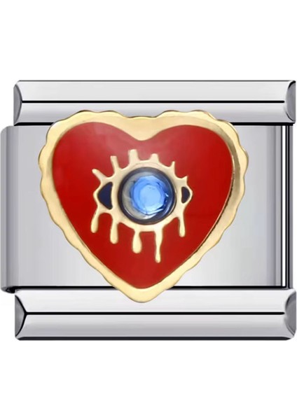 Kırmızı Üstüne Mavi Nazar Göz 316 L Çelik Italyan Charm