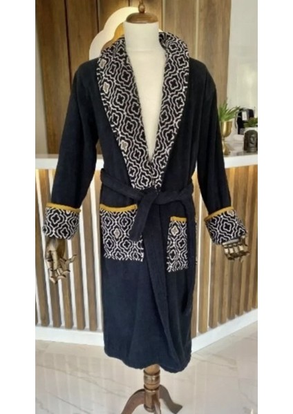 %100 Pamuk - Ipliği Boyalı - Elegance Bornoz - Siyah