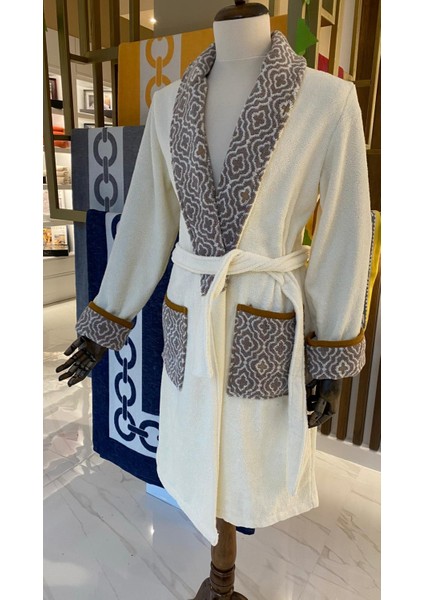 %100 Pamuk - Ipliği Boyalı - Elegance Bornoz - Krem modelleri