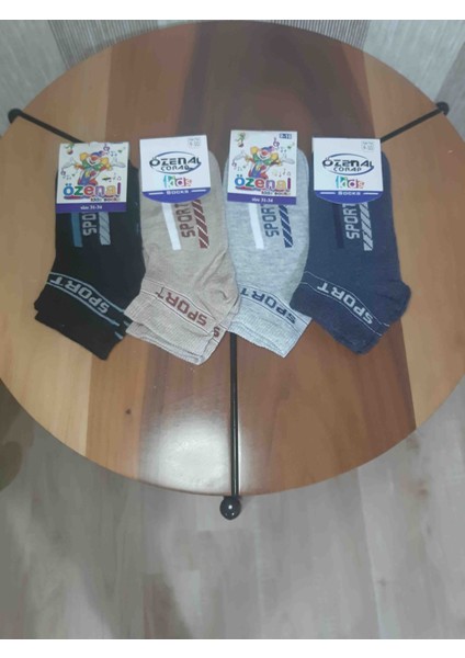 Erkek Çocuk Düz Renk Yazı Desenli 4'lü %90 Cotton Patik Rahat Çorap