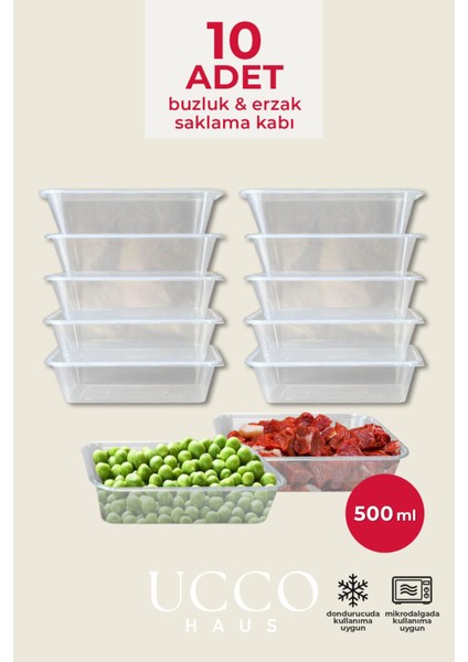 10 Adet 500ML Ekonomik Plastik Buzdolabı Dondurucu Erzak Sızdırmaz Saklama Kabı Buzluk Organizer