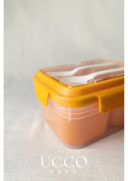 2 Bölmeli 1700 ml Sızdırmaz Saklama ve Beslenme Kabı – Kaşık Çatal, Çıkabilir Iç Hazne, Pp 7 Parça modelleri