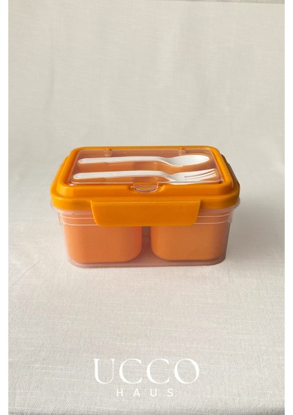 2 Bölmeli 1700 ml Sızdırmaz Saklama ve Beslenme Kabı – Kaşık Çatal, Çıkabilir Iç Hazne, Pp 7 Parça