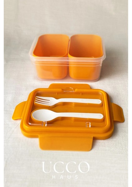 2 Bölmeli 1700 ml Sızdırmaz Saklama ve Beslenme Kabı – Kaşık Çatal, Çıkabilir Iç Hazne, Pp 7 Parça